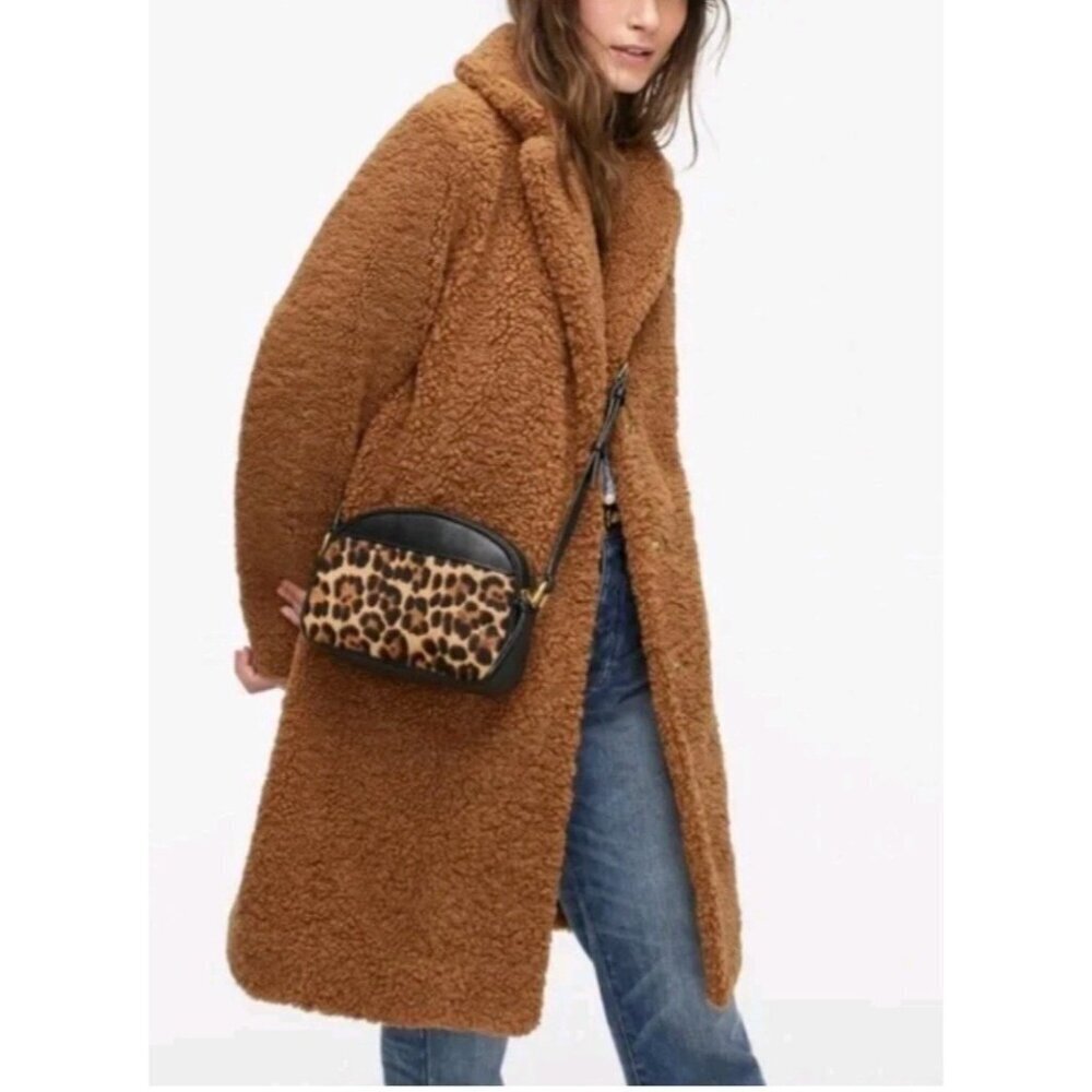 J Crew Teddy Sherpa Topcoat Size XS Lined Pockets Snap Buttons Plush Brown - Picture 11 of 13